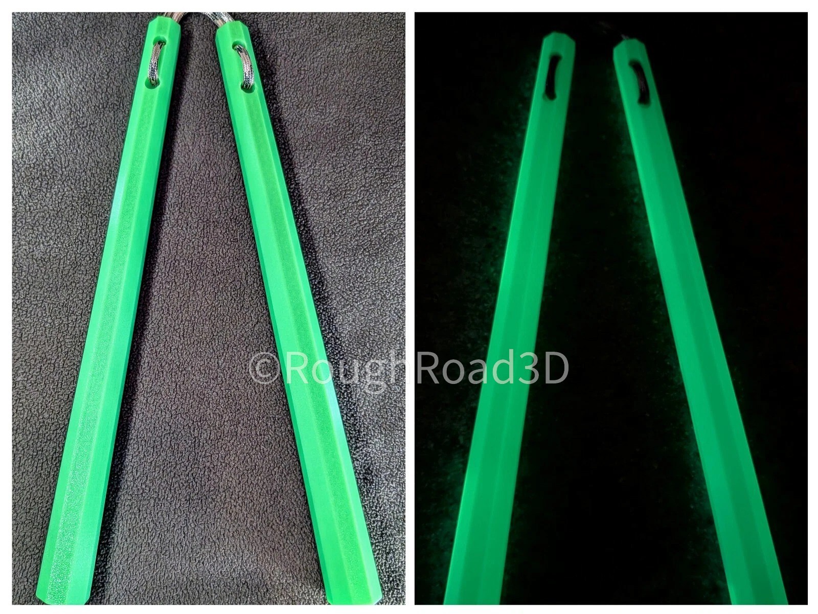 12" Green Nunchaku (Nun Chucks) that Glow in the Dark Trainer/Cosplay Prop USA