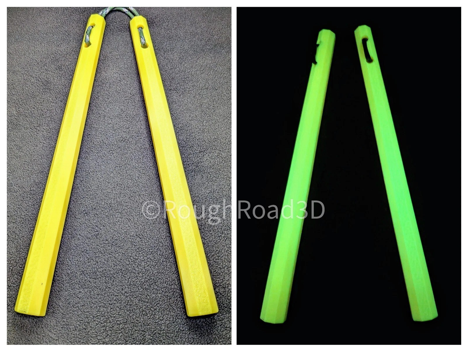 12" Yellow Nunchaku (Nun Chucks) that Glow in the Dark Trainer/Cosplay Prop USA